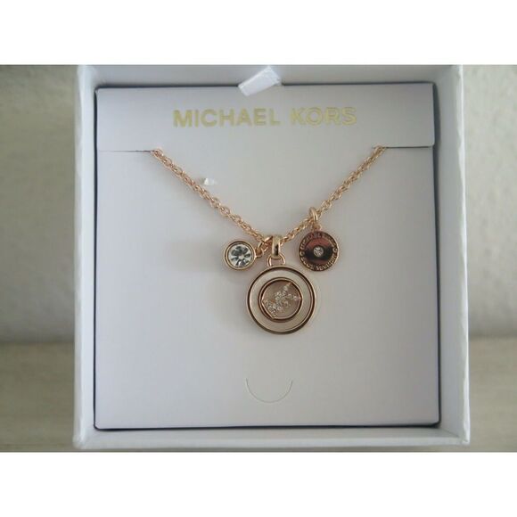 MICHAEL KORS MKJX7769791 Triple Charm Pendant Necklace Rose Gold $145 - Picture 1 of 7